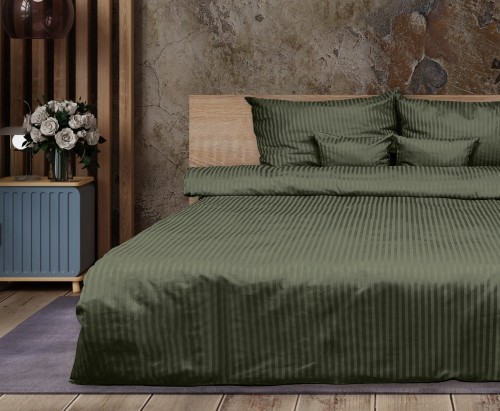 Pościel adamaszkowa 200x220+2x70x80 Ciemna Zieleń Premium
