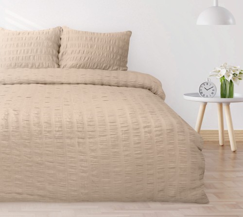Pościel gofrowana bawełniana 200x220+2x70x80 Beżowa, Piaskowa Boho