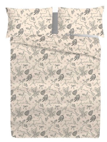 Pościel flanelowa 160x200 z bawełny świąteczna zimowa Renifery F86