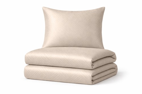 Pościel z adamaszku 140x200+70x90 geometryczny wzór Jednokolorowa Beż