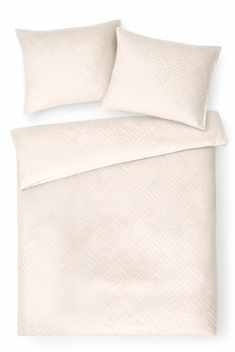 Pościel z adamaszku 160x200+2x70x80 geometryczny wzór Jednokolorowa Beż