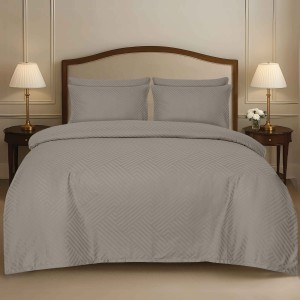 Pościel z adamaszku 200x220+2x70x80 geometryczny wzór Jednokolorowa Brąz 