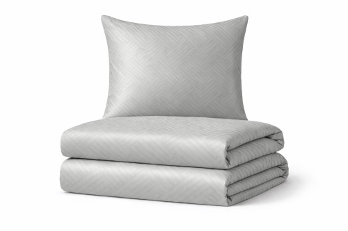 Pościel z adamaszku 140x200+70x90 geometryczny wzór Jednokolorowa Szara