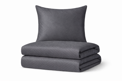 Pościel z adamaszku 140x200+70x90 geometryczny wzór Jednokolorowa Grafitowa