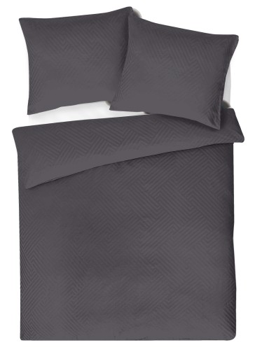 Pościel z adamaszku 160x200+2x70x80 geometryczny wzór Jednokolorowa Grafitowa