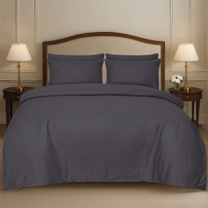 Pościel z adamaszku 200x220+2x70x80 geometryczny wzór Jednokolorowa Grafitowa