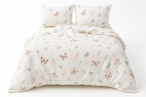 Pościel muślinowa 160x200+2x70x80 Motyle Boho 03 Muślin