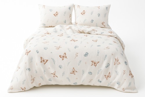 Pościel muślinowa 160x200+2x70x80 Motyle Boho 03 Muślin