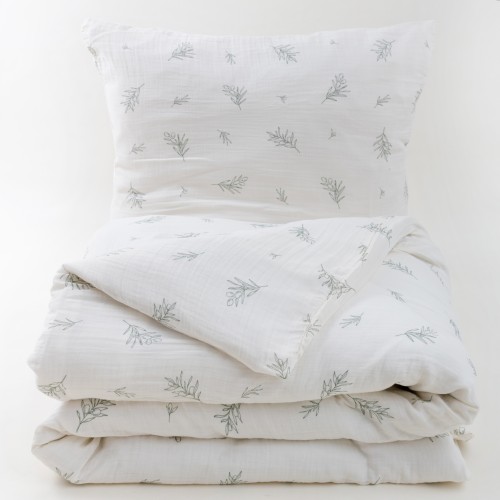Pościel bawełniana muślinowa 140x200+70x90 Gałązki Boho 01 Muślin