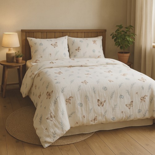 Pościel muślinowa 200x220+2x70x80 Motyle Boho 03 Muślin