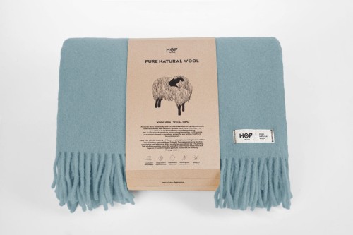Koc wełniany błękitny YETI 100% wełna z Nowej Zelandii Hop Design