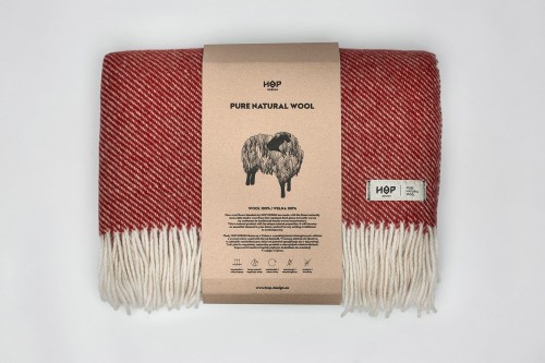 Koc wełniany burgund RURU 100% wełna z Nowej Zelandii Hop Design