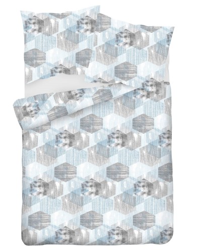 Pościel bawełna satynowa 200x220+2x70x80 niebieska sześciany 44A Exclusive