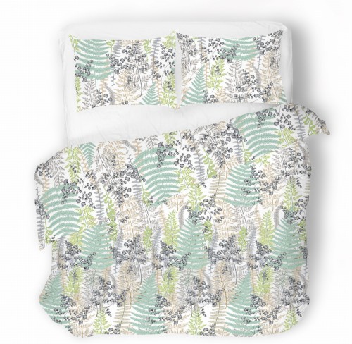 Pościel satyna bawełniana 140x200+70x80 Paprocie 49A Exclusive NEW