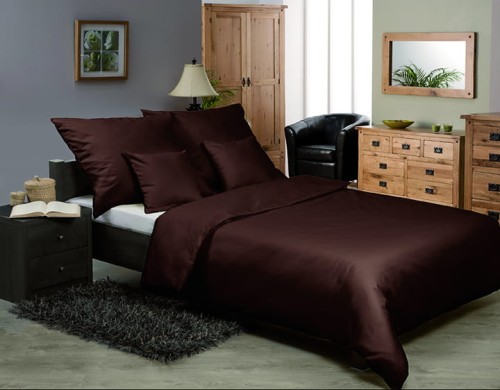 Pościel satyna bawełniana 160x200+2x70x80+2x40x40 Brązowa Jednokolorowa
