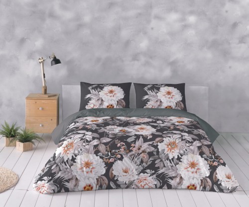 Pościel z bawełny egipskiej 160x200+2x70x80 brązowa kwiaty 11 perkal Prestige