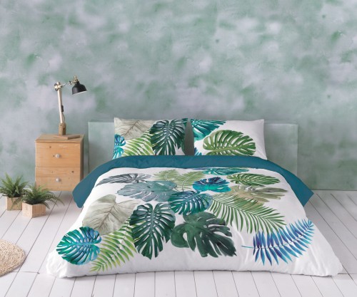 Pościel z bawełny egipskiej 200x220+2x70x80 Liście Monstera 13 perkal Prestige