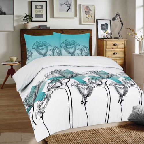 Pościel flanelowa 200x220 +2x70x80 z bawełny Długie Kwiaty 70A