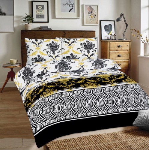 Pościel flanelowa 200x220 +2x70x80 z bawełn Czarno-Złota 68A