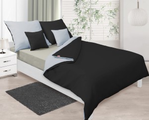 Pościel satyna bawełniana 200x220+2x70x80 Szara - Czarna Dwustronna