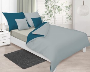 Pościel satyna bawełniana 200x220+2x70x80 Turkusowa - Szara Dwustronna