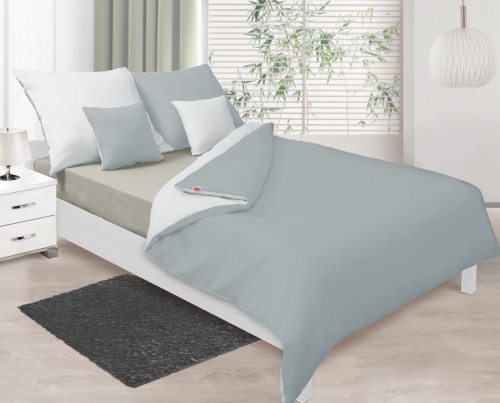 Pościel satyna bawełniana 160x200+2x70x80 Biała - Szara Dwustronna