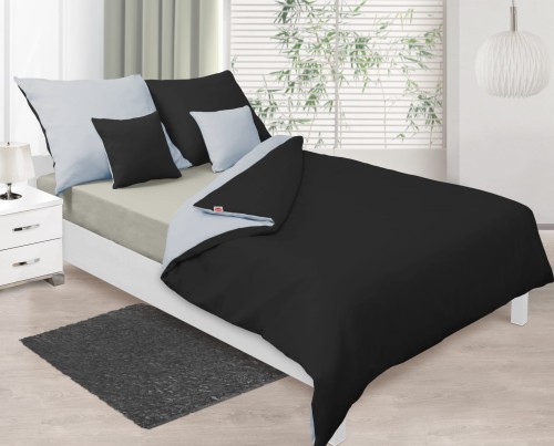 Pościel satyna bawełniana 160x200+2x70x80 Szara - Czarna Dwustronna