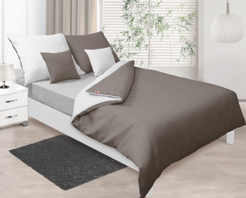 Pościel satyna bawełniana 160x200+2x70x80 Biała - Ciemno Szara Dwustronna