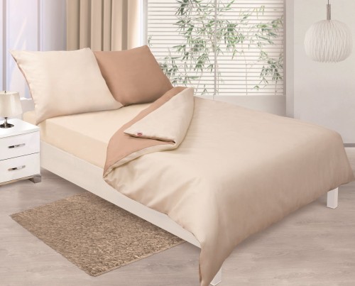 Pościel satyna bawełniana 160x200+2x70x80 Kremowo-Beżowa Dwustronna