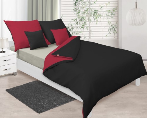 Pościel satyna bawełniana 140x200+70x80 Czerwona - Czarna Dwustronna
