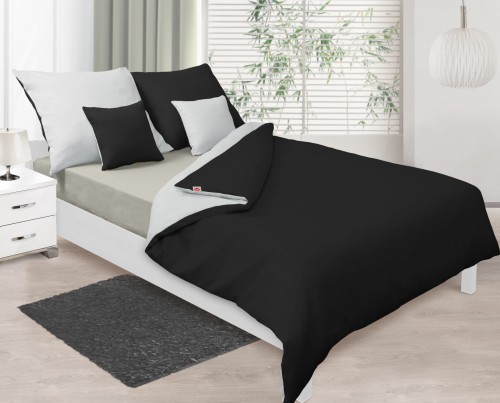 Pościel satyna bawełniana 140x200+70x80 Biało- Czarna Dwustronna