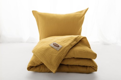Pościel muślinowa 200x220+2x70x80 Musztardowa, Miodowa Naturalna Muślin