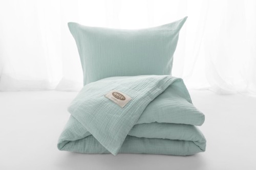 Pościel muślinowa 200x220+2x70x80 Miętowy Pastelowy Naturalna Muślin