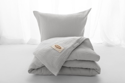 Pościel muślinowa 160x200+2x70x80 Szara Jasna Naturalna Muślin