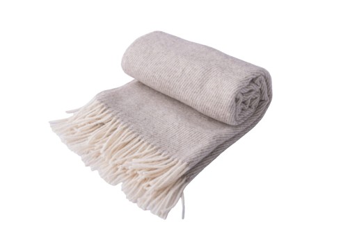 Koc wełniany z frędzlami naturalny Beżowy BOHO